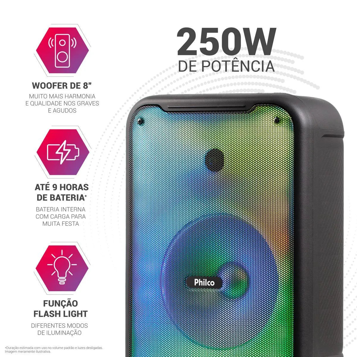 Caixa de Som Amplificada Philco Flash Lights 250W PCX3800