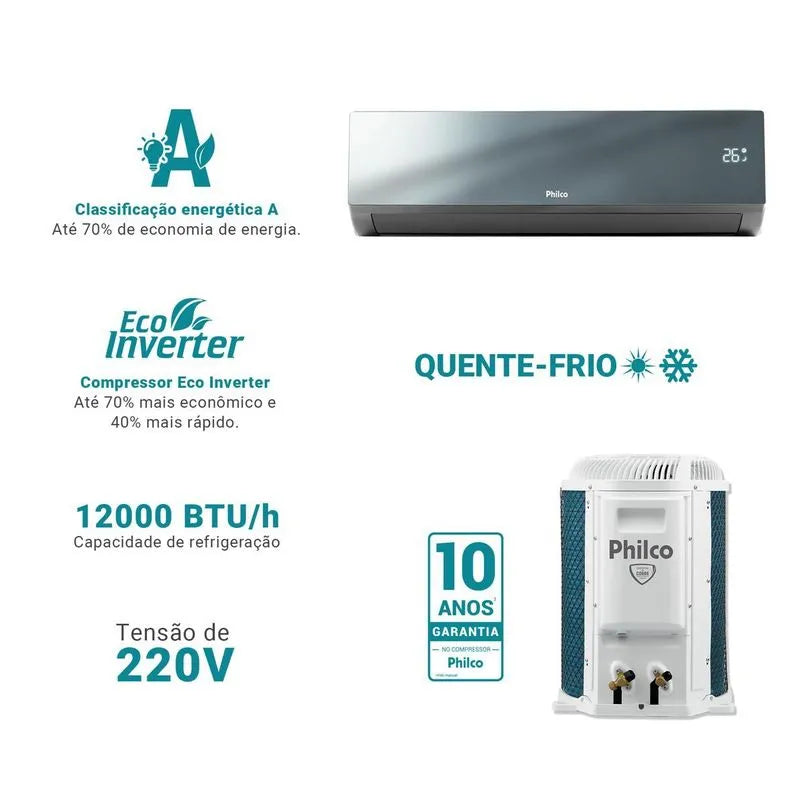 Ar-Condicionado Split 12000BTUs Philco Quente/Frio Titanium
