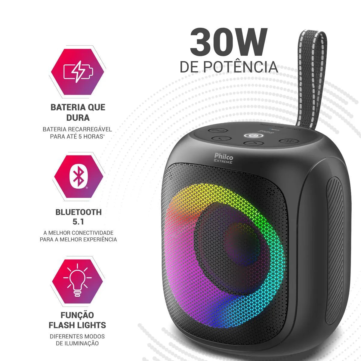 Speaker Philco PBS30 Flash Lights Bluetooth V5.1 30W