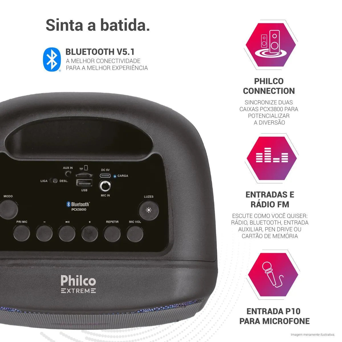 Caixa de Som Amplificada Philco Flash Lights 250W PCX3800