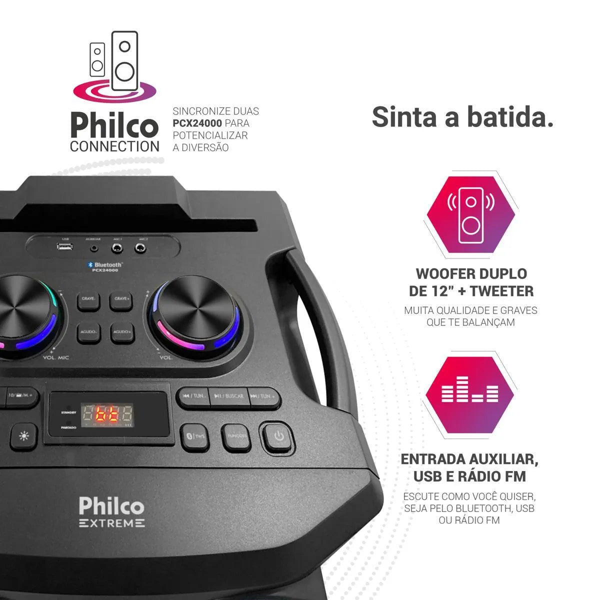 Caixa de Som Amplificada Philco Flash Lights 2400W PCX24000