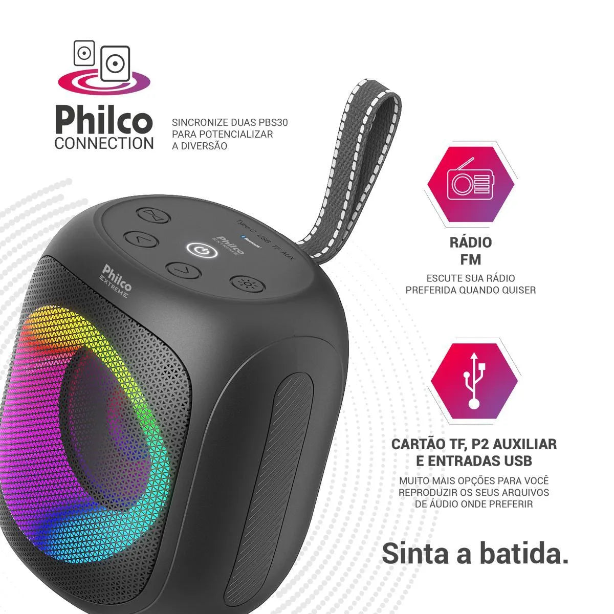 Speaker Philco PBS30 Flash Lights Bluetooth V5.1 30W