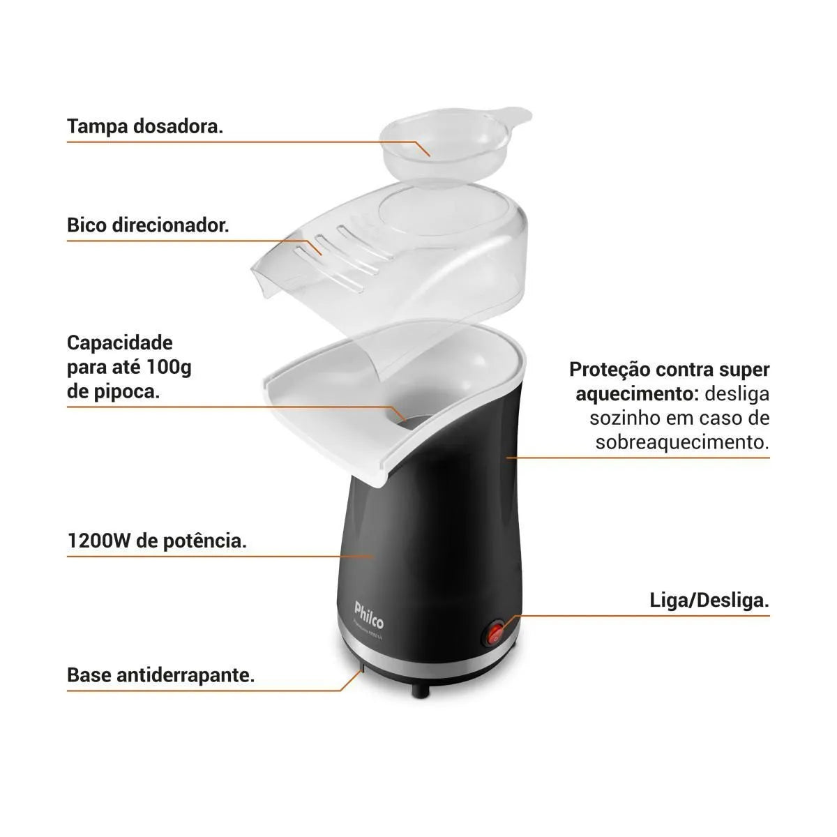 Pipoqueira Elétrica Sem Óleo Philco 1200W PPIE01A