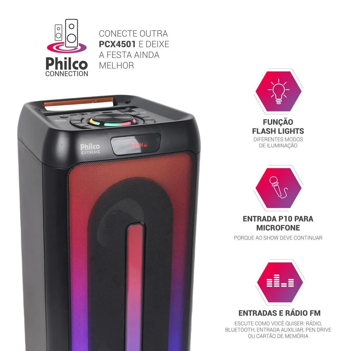 Caixa de Som Amplificada Philco 350W PCX4501 Flash Lights