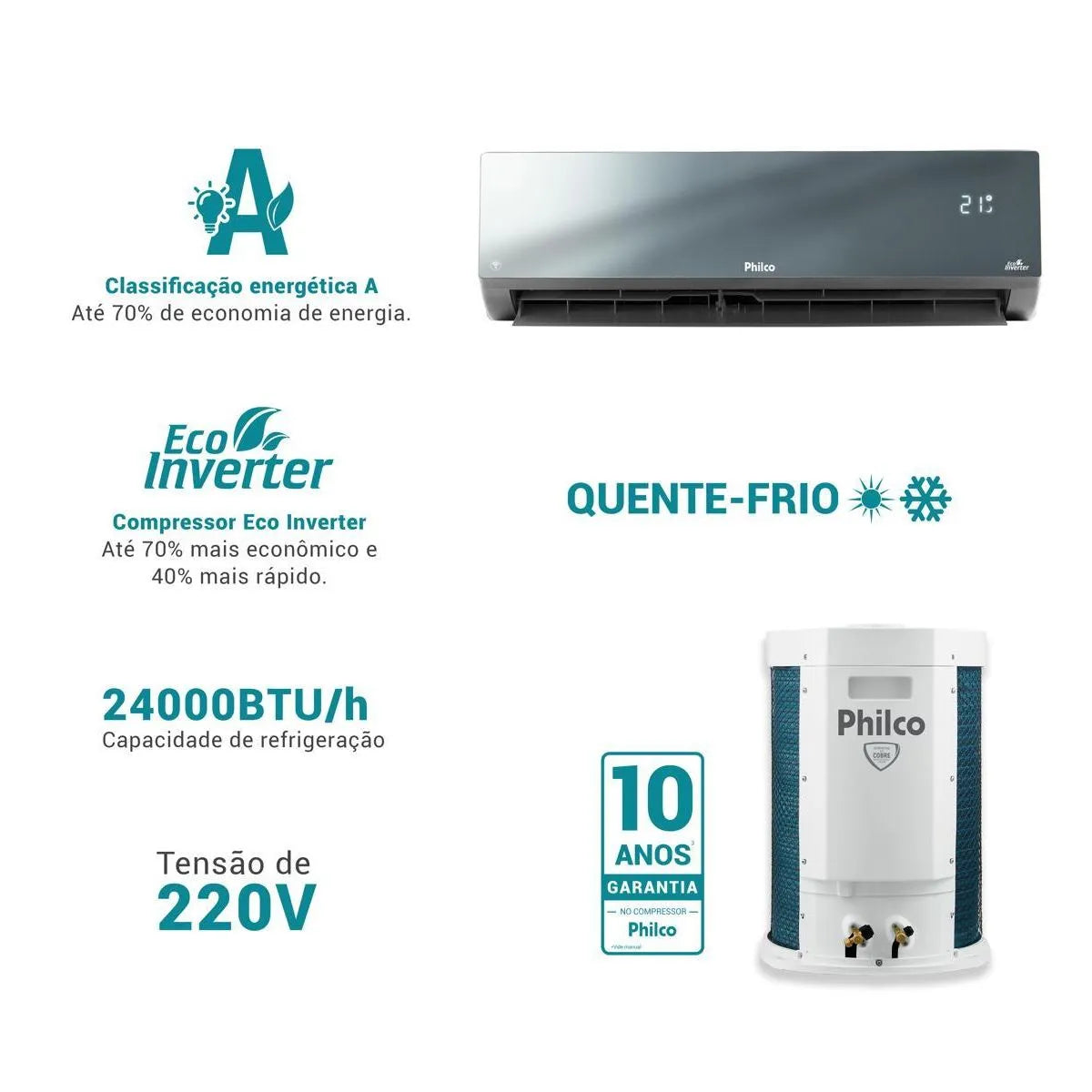 Ar-Condicionado Split 18000BTUs Philco Quente/Frio Titanium