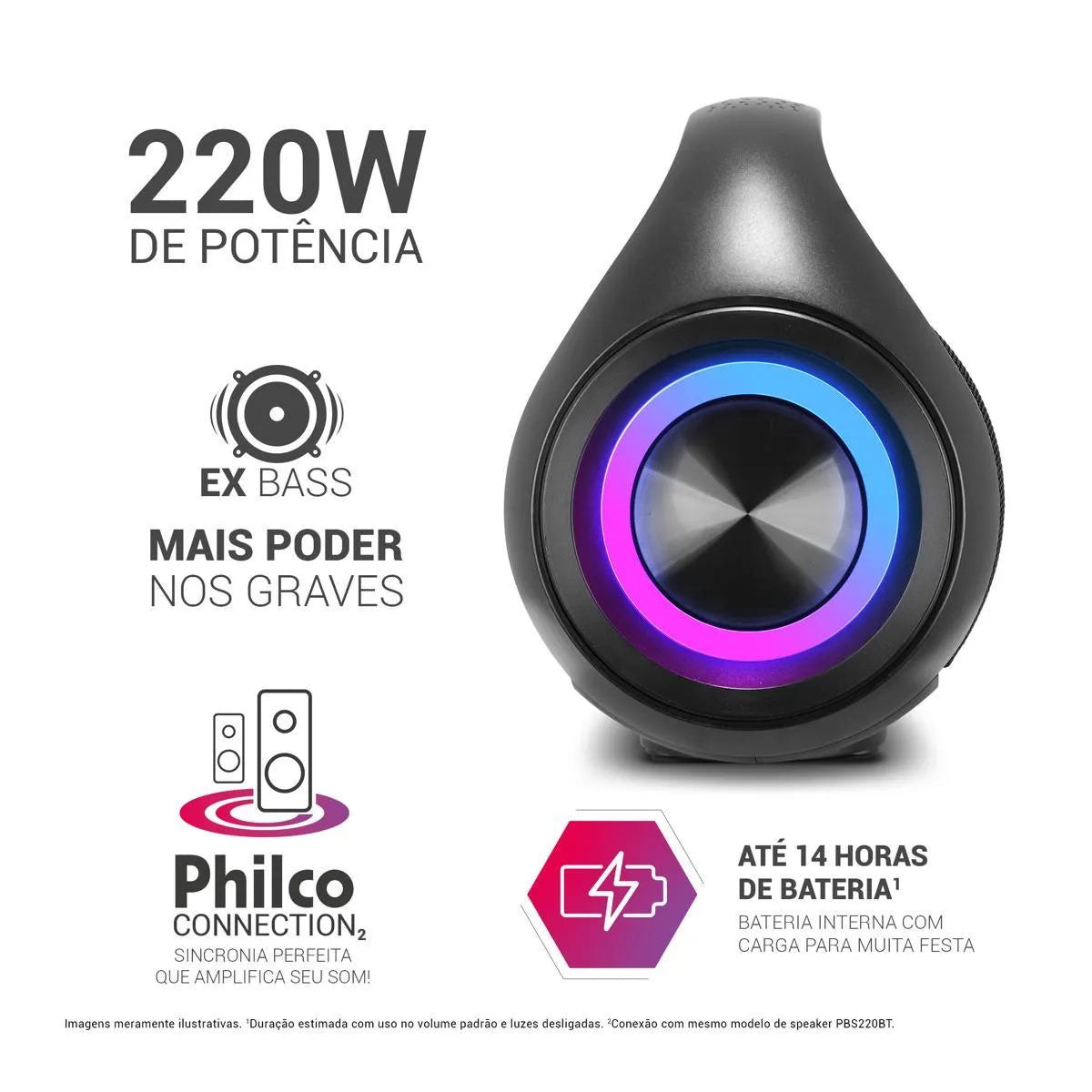 Speaker Philco PBS220BT Extreme Bluetooth 5.3 Flash Light 220W