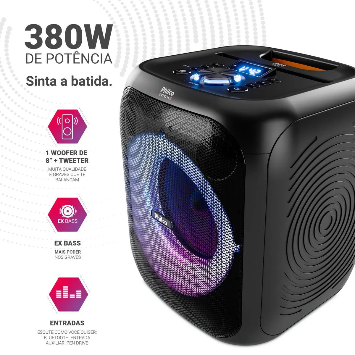 Caixa de Som Amplificada 380W Flash Lights Philco PCX4800