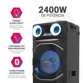 Caixa de Som Amplificada Philco Flash Lights 2400W PCX24000