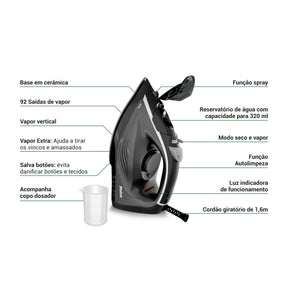 Ferro de Passar a Vapor Philco 320ml Base Cerâmica PFV70